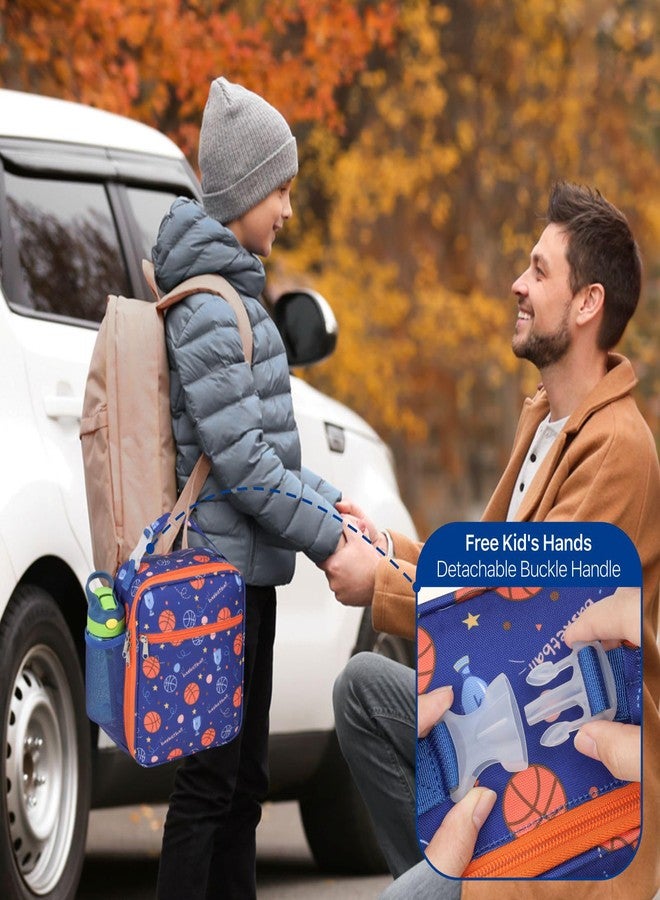 Bagseri Kids Lunch Bag Boys - Insulated Kids Lunch Box for Boys with Water Bottle Holder Reusable Lunch Tote Bag for School, Blue Basketball - Image 4